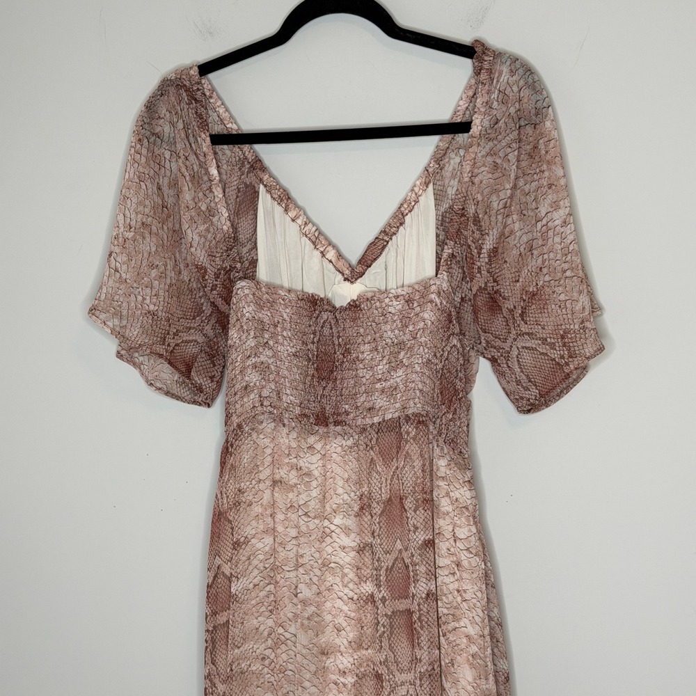 Anthropologie Snake Print Tiered Maxi Dress Flutter Sleeve V Neck Size Large NWT - Picture 14 of 16